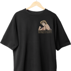 Black Luffy T-Shirt front with small Monkey D. Luffy print and his name