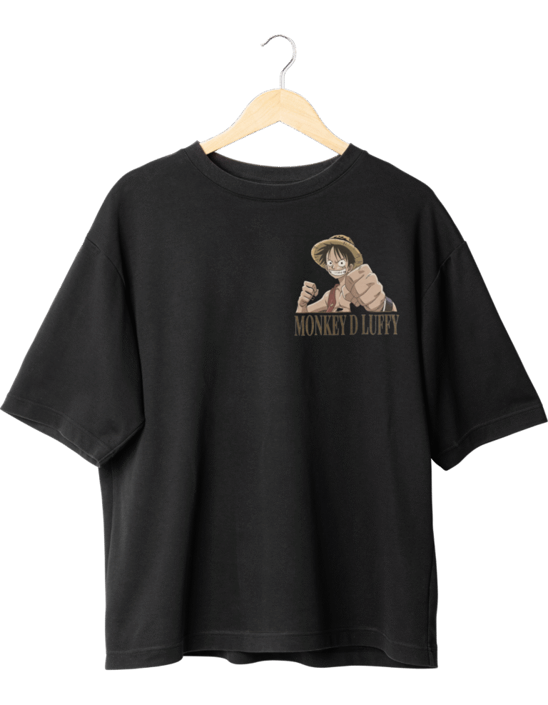 Black Luffy T Shirt front with small Monkey D Luffy print and his name