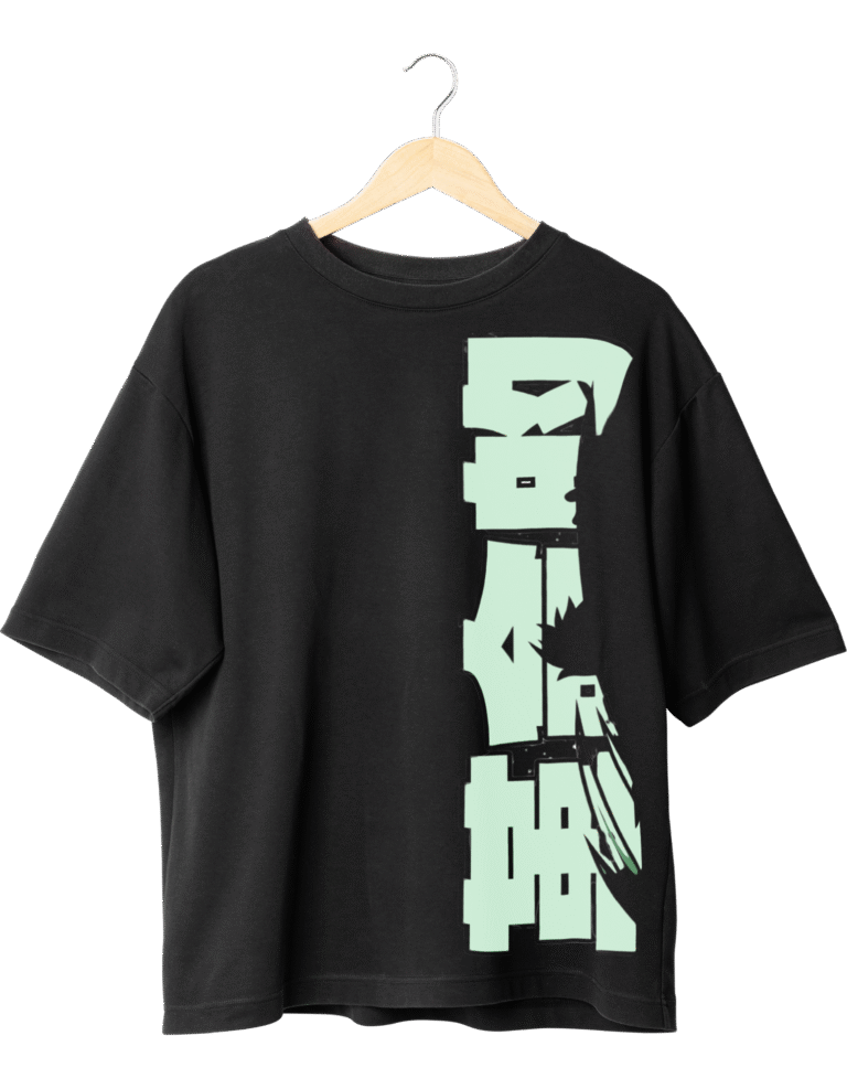 Front design of One Piece T Shirt with bold Japanese text unique One Piece merch for anime lovers
