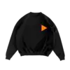 Black Imagine Dragons crewneck front view with a small red and yellow ID logo on the chest minimalist and modern design