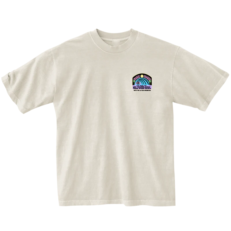 Front view of Live Hollywood Bowl Film Sun Tee featuring a bold sun graphic on black fabric, official Imagine Dragons T-Shirt in unisex fit.