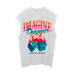 Front view of the Imagine Dragons Vintage Vegas Tank featuring a retro-style Las Vegas-inspired graphic on a soft black sleeveless shirt.
