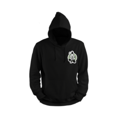 Black Naruto hoodie featuring Shikamaru’s name and Nara clan symbol in green, printed on the front and sleeves; available in sizes S, M, L, XL, XXL.