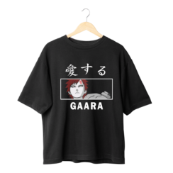 Black Gaara T-Shirt featuring an illustrated image of young Gaara from Naruto, with Japanese text above and the name "GAARA" printed below the image.