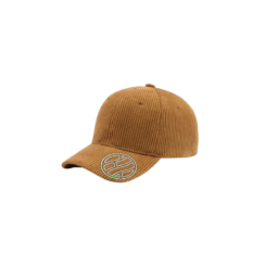 Brown corduroy Naruto cap featuring Shikamaru’s emblem on the brim, designed for anime fans with a soft, textured finish and curved brim.