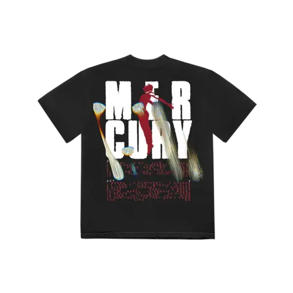 Back view of black t shirt with large white IMAGINE DRAGONS text partially distressed and stylized with red dragon graphic red underline and six red dots