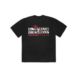 Black t-shirt featuring bold white "MERCURY" text across the front, overlaid with red and multicolor abstract brushstroke graphics and a red silhouette of a person; small red text listing song titles underneath.