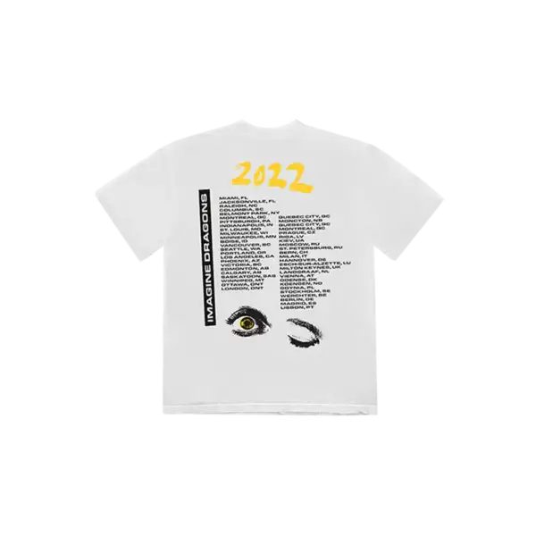 Back view of the Mercury Tour Dateback Leg 1 T Shirt featuring bold tour date list in white text commemorating Imagine Dragons first leg of the tour