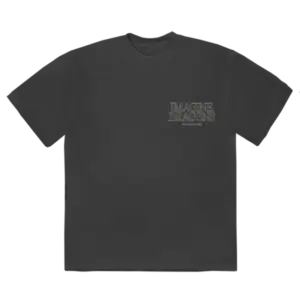 Front view of the black Imagine Dragons T-Shirt featuring the "Mercury World Tour 2022" text and band logo on the left chest.