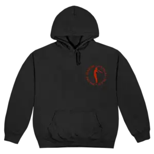Front view of black Imagine Dragons Hoodie featuring a circular Vegas tour logo with a jumping figure and date 09 10 22 printed on the chest