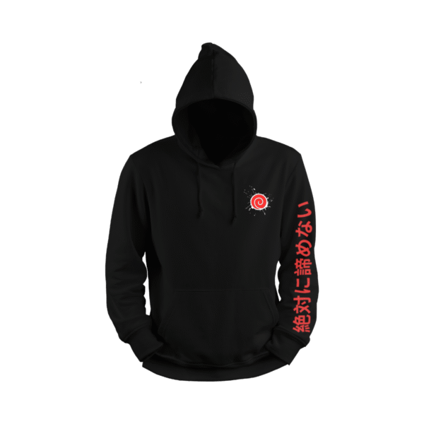 Naruto hoodie Dattebayo black front view with Naruto anime typography