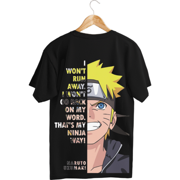 Naruto T Shirt back design with half Naruto face and ninja way quote premium Naruto Merch