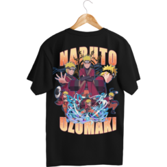 Naruto merch Hero Edition black t-shirt back view featuring Naruto Uzumaki character artwork