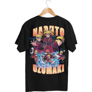 Naruto merch Hero Edition black t-shirt back view featuring Naruto Uzumaki character artwork