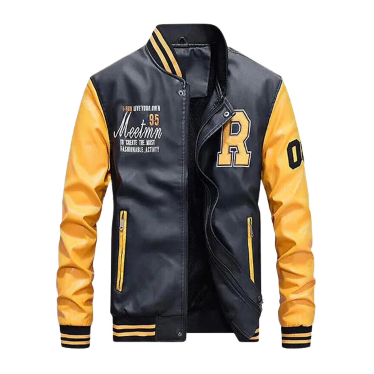 1 Rich Styler Yellow Baseball Pu Leather Embroidery Jacket