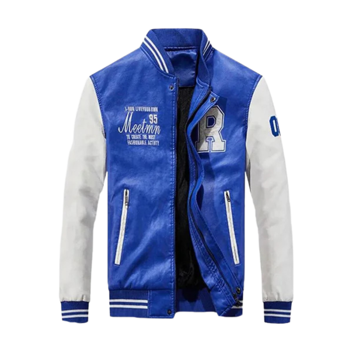 2 Rich Styler Blue Baseball Pu Leather Embroidery Jacket