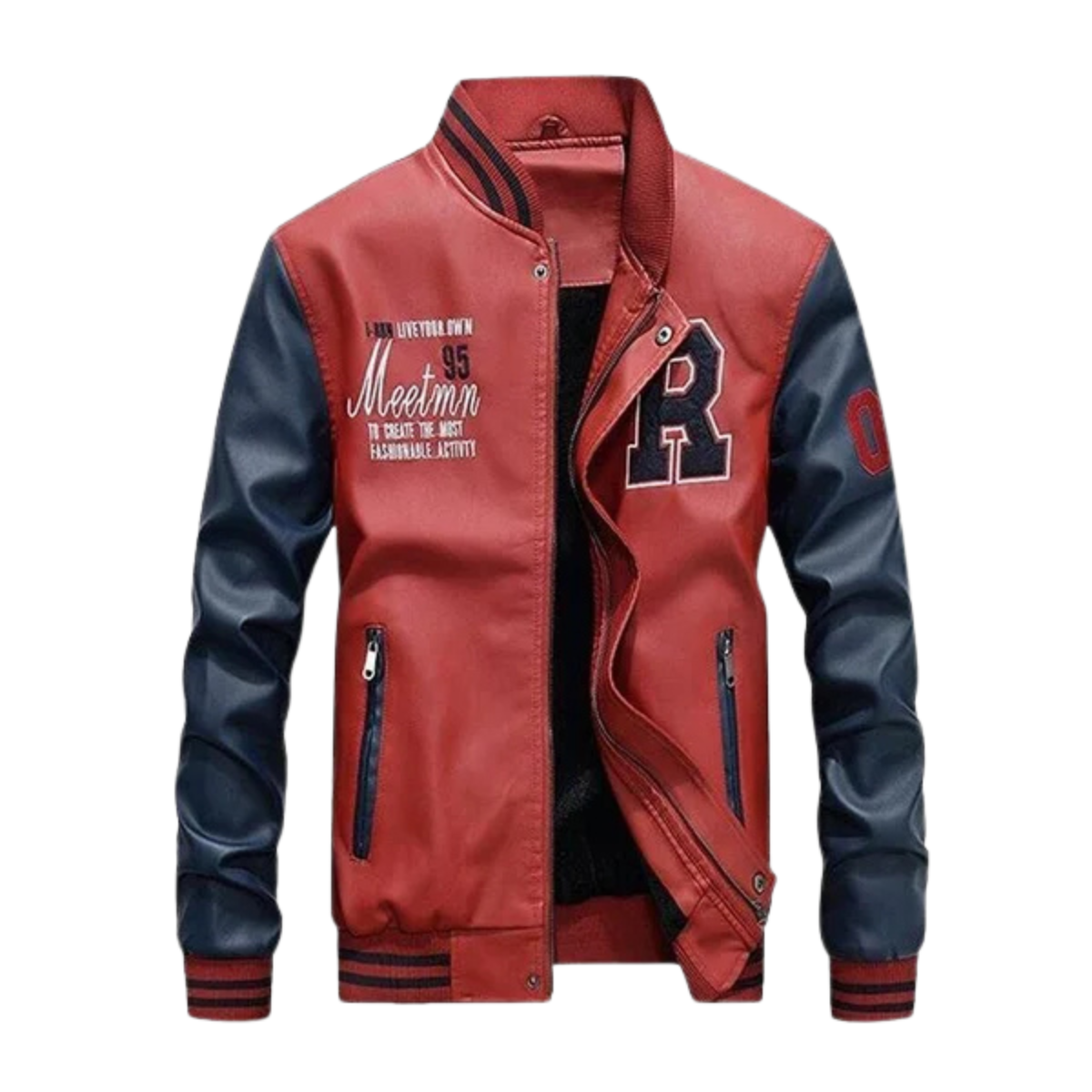 3 Rich Styler Brown Baseball Pu Leather Embroidery Jacket