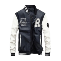 Black Baseball Pu Leather Embroidery Jacket