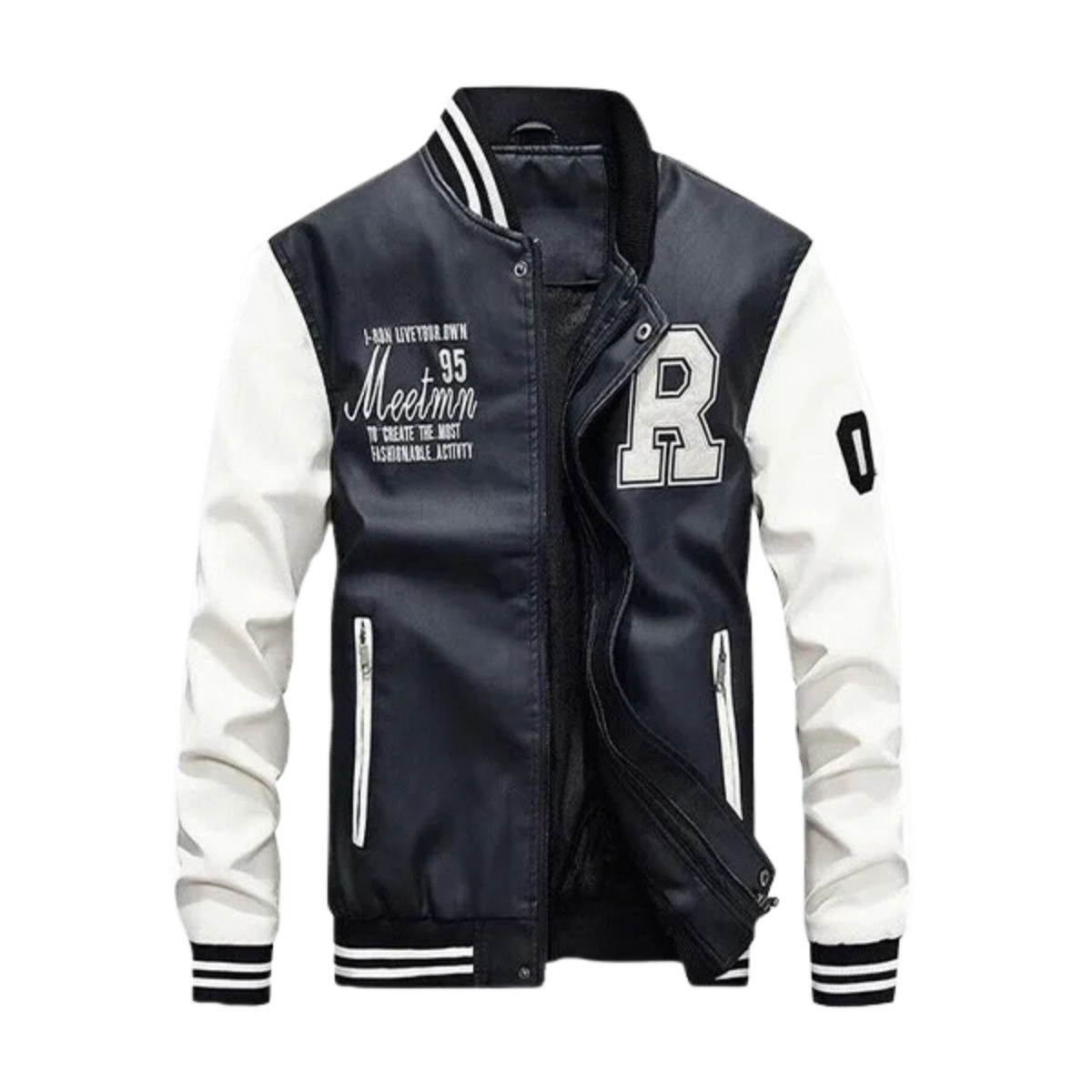 4 Rich Styler Black Baseball Pu Leather Embroidery Jacket