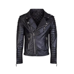 Biker Style Cow-hide Fashion Men’s Leather Jacket Front.