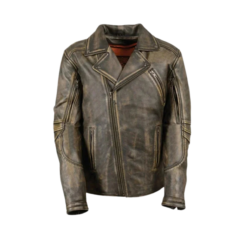 Front Beltless Brown Cow-Hide Leather Fashion Jacket