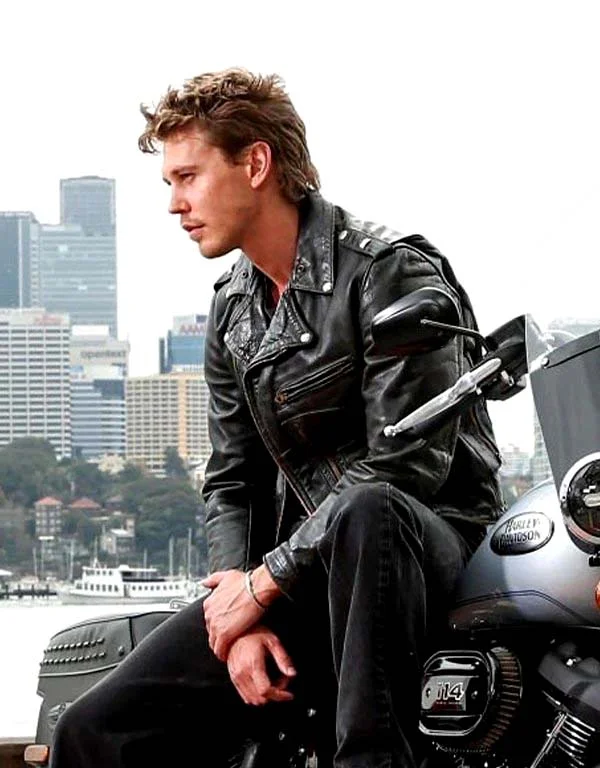 thebikeriderspressconferenceaustinbutlerbikerleatherjacketblack Rich Styler Austin Butler Biker Leather Jacket